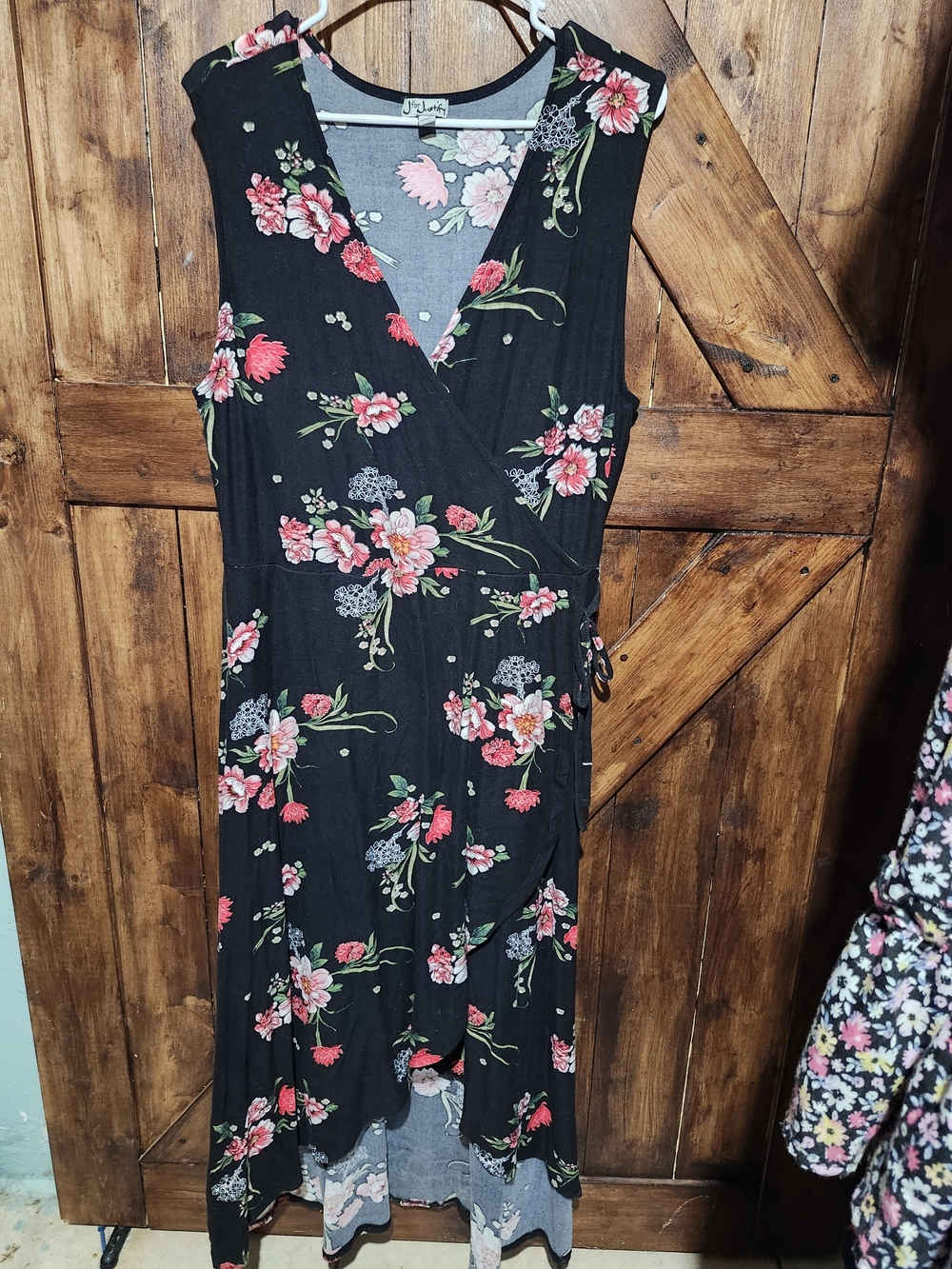 J Is For Justify Black Floral Wrap High Low Dress - Pink Floral Print